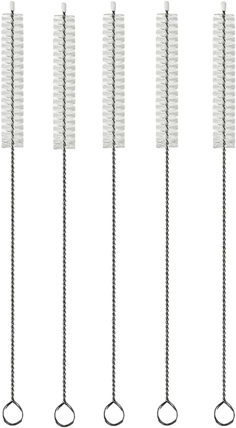 Flessenborstel - 30 cm - Verlengd - Rietjesborstel - Rietjesreinigingsborstel - Roestvrijstalen borstel - Set van 5