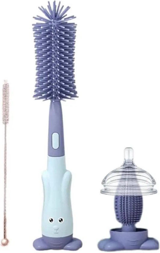 Flessenborstel Baby 4-Delig - Flessenreiniger - BPA vrij - Siliconen - Blauw - KELERINO. van KELERINO