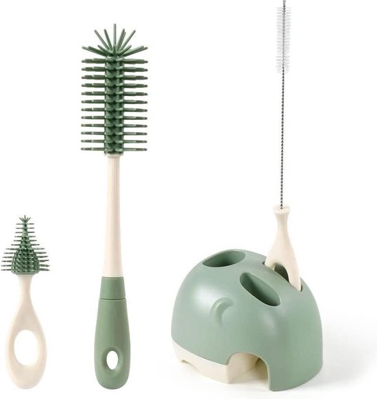 Flessenborstel Baby 4-in-1 Reinigingsborstel Speen Siliconen - Waterflessen Babyflessen Glazen Thermosflessen Groen Flessenborstel Baby van Navullingen