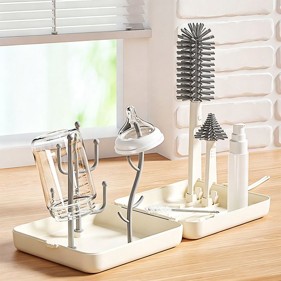 Flessenborstel Baby - Babyflessen Reinigingsset - 3D Ontwerp Voor Diepe Reiniging - Flexibele Siliconen Borstels - BPA Vrij En Hittebestendig - 6 Delige Set Met Etui - Voor Flessen Speenen En Rietjes