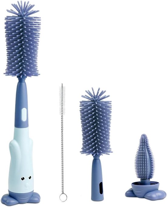Flessenborstel - Flessenborstel Siliconen - Fles Afwasborstel - Drinkfles Borstel - Flessenreiniger - Glazenborstel - Speenborstel - Flessenlikker - Pottenlikker - Vaatwasserbestendig Schoonmaakborstel - Blauw