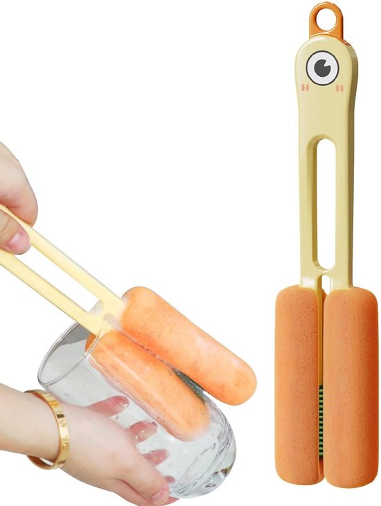 Flessenborstel - Flessenrager - Schoonmaakborstel - Flessen Borstel - Flessenborstel Eco - Flessenreiniger - Flessenrager - Flessenreiniger - 4 In 1 Multifunctioneel - Geschikt Voor Alle Oppervlakken - Handig In Gebruik En Anti Bacterieel - Oranje van Simple Creatie