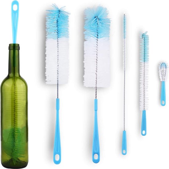 Flessenborstel - Flessenrager - Schoonmaakborstel - Flessenreiniger - 5 stuks - Kras- en BPA vrij - Geschikt voor alle oppervlakken van Cleanrite