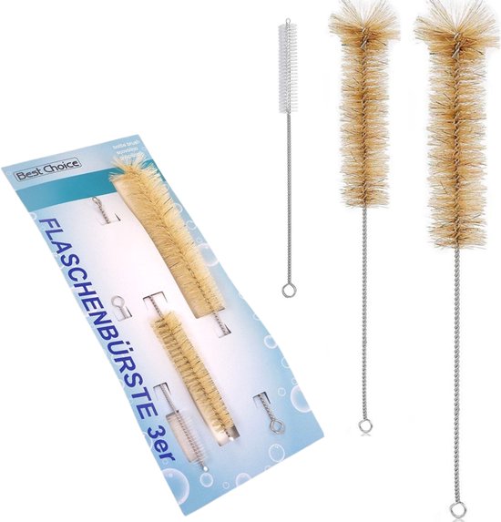 Flessenborstel Set 3-delig – 12, 18 & 21 cm – Vaatwasbestendige Reinigingsborstels – Smalle Borstel voor Flessen, Rietjes, Glazen & Herbruikbare Drinkflessen