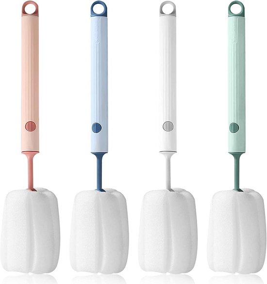 Flessenborstel set - 4 Stuks - Flessenreiniger - Babyfles borstel - Roterend - Schoonmaak set - Babyflessen Reinigen - zuigeling - Blauw - Groen - Roze - Wit