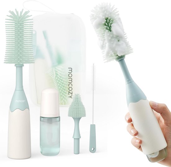 Flessenborstel Set met Schuimfunctie - Innovatieve Reiniging voor Babyflesjes, Avent, Medela en Meer van Merkloos