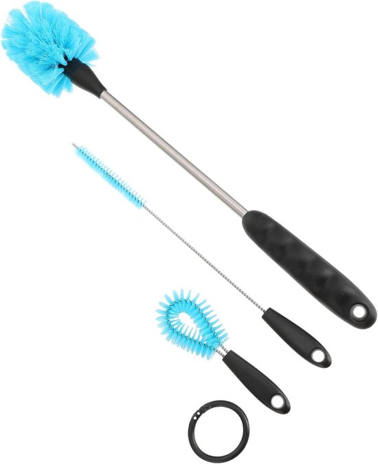 Flessenborstel Set - Reinigingsborstels - Flessen Schoonmaken - Lange Steel Ontwerp - 39 cm Lengte - Blauw