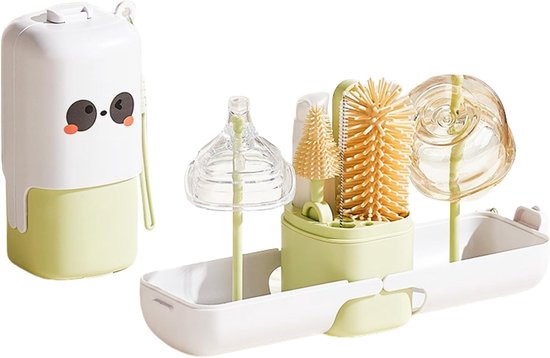 Flessenborstel Set - Reinigingsset - Babyflessen Schoonmaken - 7-in-1 Gereedschap - Compact Formaat - Groen