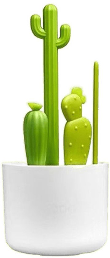 Flessenborstel - Set van 4 - Cactus Flessenborstelset - Flessenrager - Schoonmaakborstel - Flessenborstel, tepelborstel, detailborstel en rietjesborstel - Cactus - 24×9.5cm - Groente