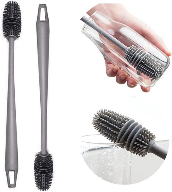 flessenborstel-silicone-1 stuk-13 inch lange handvat water flessen schoonmaak borstel-geschikt voor glazen gerei-ideaal voor kleine kaliber flessen