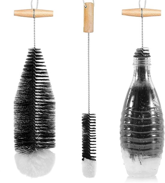 Flessenborstel voor glazen SodaStream flessen - krasvrije reinigingsfles voor 0.6 liter frisdrankflessen - 2 stuks zwart