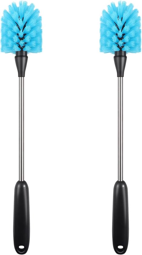 Flessenborstels, 38 cm lang, flessenreinigingsborstel, flesscrubber, extra lange flessenborstel, keukenborstels voor waterflessen, kopjes, glazen, babyflessen, wijnglazen, blauw