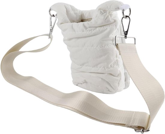 Flessendraagtas met Riem - Flessenzak Houder - Wandelen en Reizen - Ruim Ontwerp - 32oz tot 40oz - Wit