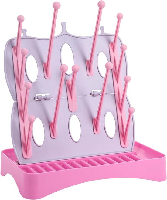 Flessendroger Rek - Baby Benodigdheden - Babyflessen Drogen - Inklapbaar Ontwerp - 25 x 17 cm - Roze
