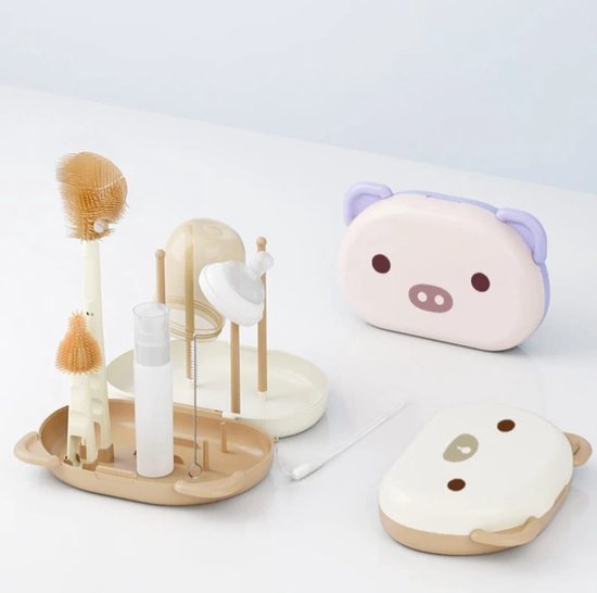 Flessendroogrek en schoonmaak set om mee te nemen Lalieloe - Afdruiprek Babyflessen - Drying rack - Flessendroogrek Baby van Merkloos