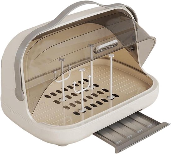 Flessenhouder Droogrek - Opbergbox Deksel - Flessen Hygiënisch Drogen - Stofdichte Opslag - 29 x 27.6 x 29 cm - Romig