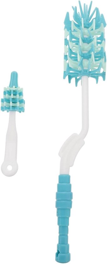 Flessenreinigingsborstel - Babyfles Borstel - Flessen Schoonmaken - Siliconen met Lange Steel - 32 cm - Blauw