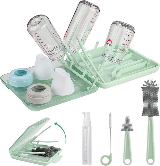 Flessenreinigingsset - Babyfles Borstel - Flessen Schoonmaken - 6-in-1 Reis Set - 19.99 x 19 x 4.5 cm - Grijs