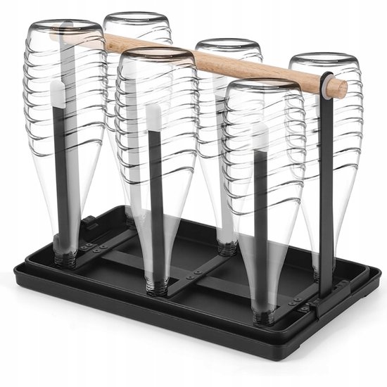 Flessenrek - Afdruiprek - 6 Flessen - Verticaal - 14,8x24x18,8cm - Zwart