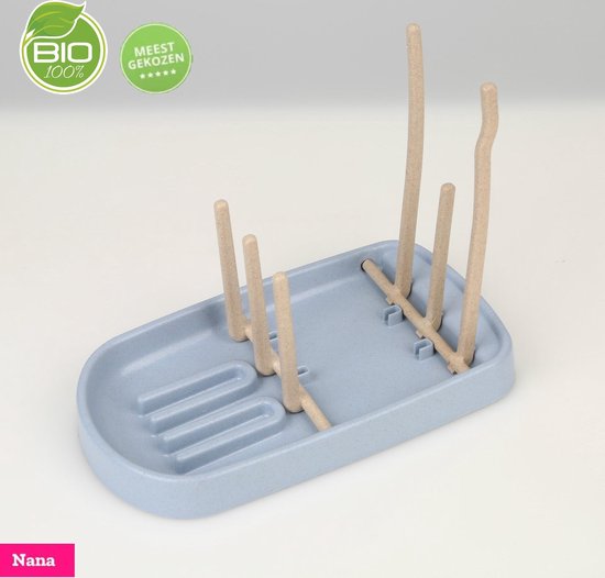 Flessenrek Afdruiprek voor Babyflessen met lekbak - Flessendroogrek met BIO Tarwestro - Blauw van Merkloos