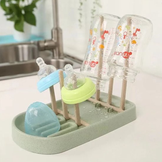 Flessenrek Afdruiprek voor Babyflessen met lekbak - Flessendroogrek met BIO Tarwestro - Groen van Vita Verde