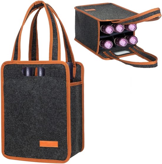 Flessentas met 6 Compartimenten, Ideaal voor Camping, Picknick en Wijnliefhebbers, Draagtas voor Dranken en Cadeaus