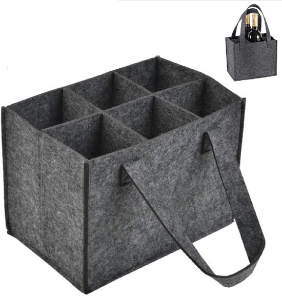 Flessentas Met 6 Vakken, Flessendrager, Vilten Fleszak Voor Mannen, Wijnflesje Tas, Boodschappentas En Herenhandtas