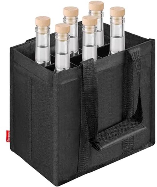 Flessentas met 6/9 Compartimenten, Opvouwbare Draagtas voor Flessen, Handtas voor Mannen, Diverse Indelingen voor Waterflessen, Wijn, Bier en Champagne - Zwart