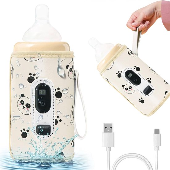 Flessenwarmer Baby-Flessenwarmer Draadloos-Draagbare Flessenwarmer voor onderweg én thuis-USB-oplaadbaar-met LCD-scherm-Instelbare temperatuur-geschikt voor bijna alle gewone melkflessen (diameter minder dan 7,5 cm)