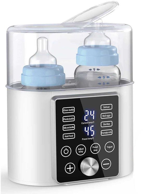 Flessenwarmer voor baby's, 12-in-1 dubbele flessenwarmer, snelle melkwarmer, 24-uurs nauwkeurige temperatuurregeling en automatische uitschakeling, babyvoedingwarmer, inclusief timer en voorgeprogrammeerde functie.