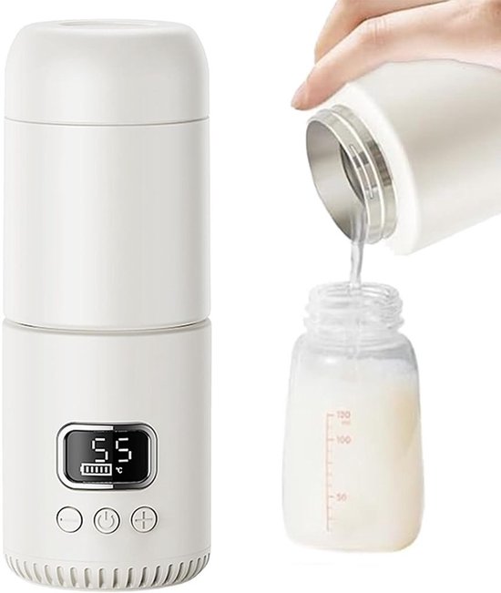 Flessenwarmer voor baby's, 400 ml, 10000 mAh batterij, snel opwarmen in 8 minuten, warmhoudfunctie van 37-55 °C, reisthermosfles.