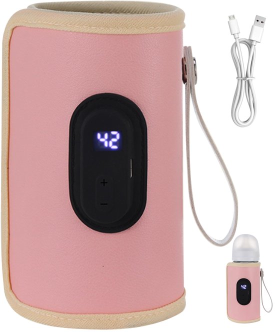 Flesverwarmer Voor Baby's, Draagbare Flesverwarmer, 18 W Voor Snelle Verwarming, Instelbare Temperatuur, USB-flesverwarmer, Onmisbaar Voor Thuis En Op Reis Voor Pasgeborenen - Roze van Merkloos
