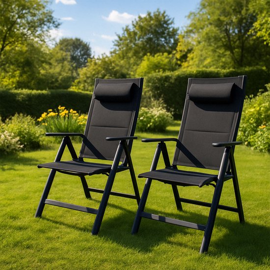 FlinQ Vylora Verstelbare Aluminium Tuinstoelen 2x - Weerbestendig en Inklapbare Tuinmeubelen - Set van 2 Relaxstoelen - Ideale Campingstoel of Terrasstoel - Voor Tuin of Balkon van Merkloos