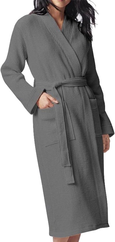 flintronic Wafelochtendjassen, uniseks, wafelkimono, badjas, ochtendjas, lange badjas van katoen, lichte badjas voor spa, hotel, loungewear, nachtkleding, alle seizoenen