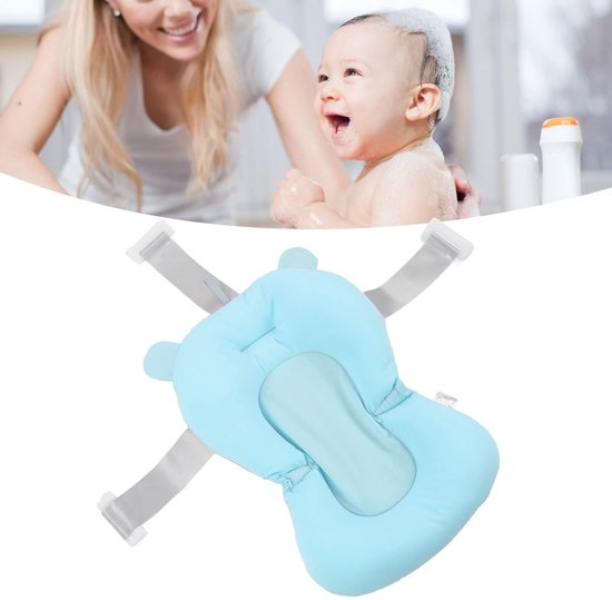 - Floating Bath Mat for Newborns - Soft Baby Bathtub Seat Cushion for 0-12 Months - Foldable and Adjustable Bath Bed Shower Mat (Blue)