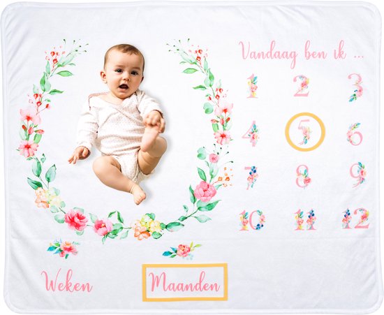 Flouer Mijlpaaldeken Bloemen - Milestone deken - Kraamcadeau meisje - Mijlpaaldeken baby - Babyshower meisje - Cadeau baby meisje - Kraamcadeautjes - Mijlpaal deken - Milestone blanket - Babyshower cadeau van FLO