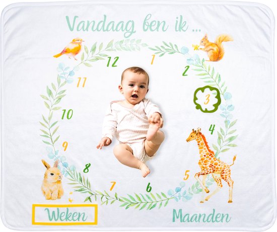 Flouer Mijlpaaldeken Dieren - Milestone deken - Kraamcadeau meisje of jongen - Mijlpaaldeken baby - Babyshower cadeau - Kraamcadeautjes - Mijlpaal deken - Milestone blanket - Babyshower van FLO