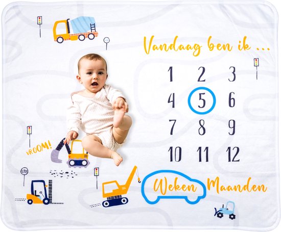 Flouer Mijlpaaldeken Voertuigen - Milestone deken - Kraamcadeau jongen - Mijlpaaldeken baby - Babyshower jongen - Cadeau baby jongen - Kraamcadeautjes - Mijlpaal deken - Milestone blanket - Babyshower cadeau van FLO