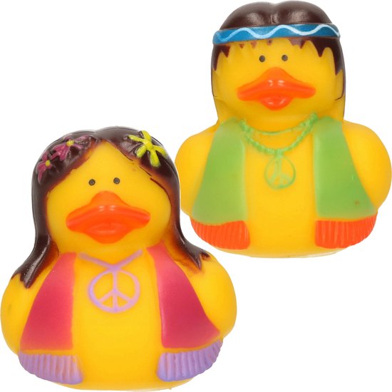 Flower power hippie stel badeendjes met vestje en peace teken - 5 cm van FLO