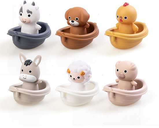 Fluffica Badspeelgoed – 6 Dieren met Bootjes – BPA-vrij - Schimmelvrij - badbootjes - badboot van Fluffica