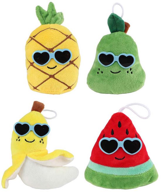 Fluffy Menu Pluchen Fruit met Zonnebril - 6cm van Merkloos