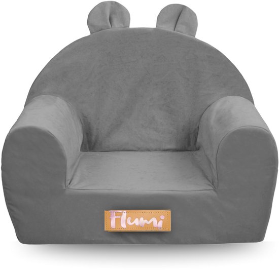 Flumi Kinderfauteuil met oortjes - Schuim fauteuil voor kinderen - Grijs - Zacht - Lichtgewicht