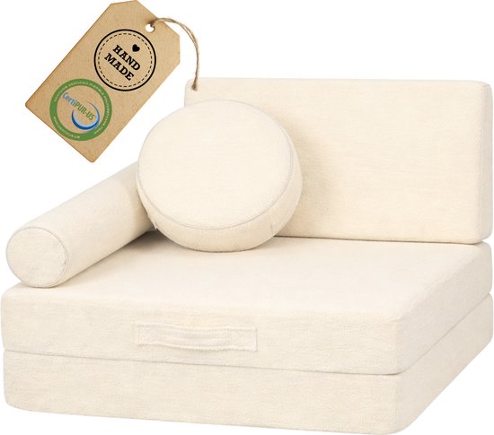 Flumi Kinderfauteuil - Modulaire Speelfauteuil - Montessori Schuim - Multifunctioneel - Bouclé teddy stof in Crème kleur van Merkloos