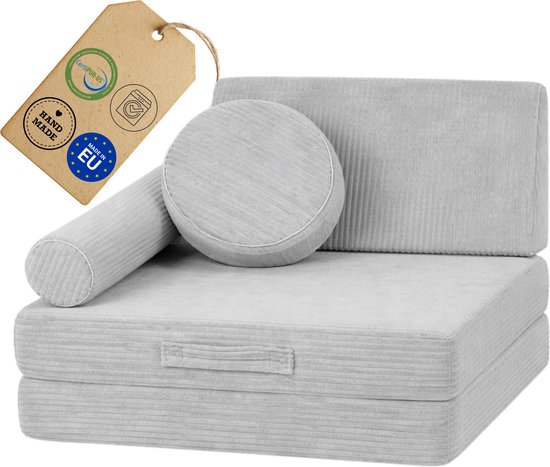 Flumi Kinderfauteuil - Modulaire Speelfauteuil - Montessori Schuim - Multifunctioneel - Corduroy Grijs van Merkloos