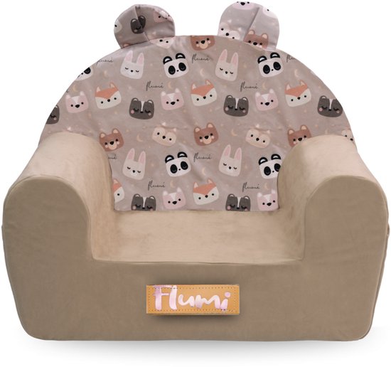 Flumi Kinderfauteuil van schuim - Beige met berenprint van Merkloos
