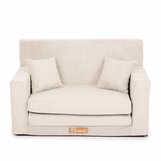 Flumi opvouwbare mini kindersofa van ribfluweel – zachte kinderbank met uitklapfunctie en afneembare hoes, beige van Merkloos