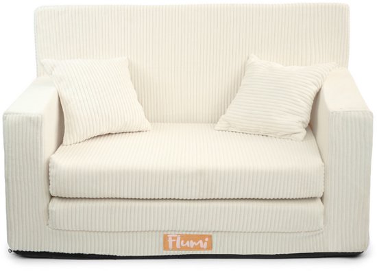 Flumi opvouwbare mini kindersofa van ribfluweel - zachte kinderbank met uitklapfunctie en afneembare hoes, crème van Merkloos