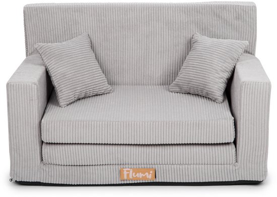 Flumi opvouwbare mini kindersofa van ribfluweel – zachte kinderbank met uitklapfunctie en afneembare hoes, grijs