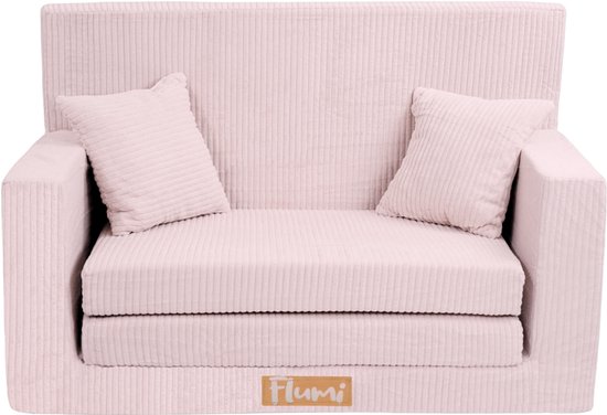 Flumi opvouwbare mini kindersofa van ribfluweel – zachte kinderbank met uitklapfunctie en afneembare hoes, roze van Merkloos