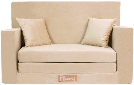 Flumi opvouwbare mini kindersofa – zachte kinderbank met uitklapfunctie en afneembare hoes, beige van Merkloos